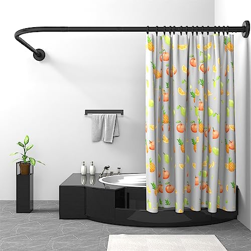 Misounda Barre de Douche Angle, Tringle Rideau Douche Angle en Acier Inox, 75x115 cm Réglable Barre Rideau Douche Noir, Tringle Douche Angle avec Inox Anneaux pour Salle de Bain/Baignoire/Vestiaire