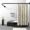 Misounda Shower Curtain Rail Rod L Shape, Adjustable Shower Curtain Rail 75x115 cm, Stainless Steel Curved Shower Rail,Black Shower Pole with Stainless Rings for Bathroom Locker Room,Need Drilling
