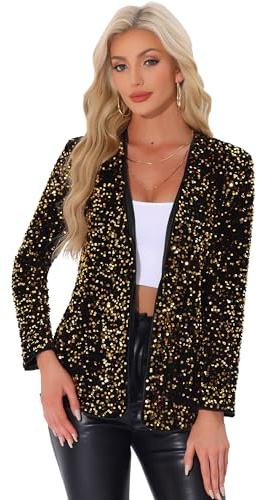 Allegra K Damen Sequin Langarm Offene Vorderseite Party Cardigan Blazer | Bequeme Passform Glitzerndes Sequin Design für Ausgehen Offene Vorderseite mit Langarm Frühling Sommer Geeignet