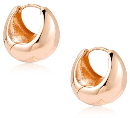 Roségold Creolen Kleine Silber 925 Ohrringe Damen, ASH'S CHOICE Roségold Creolen Klobig Dick Leicht Breit Ohrringe Oval Kleine Knorpel Huggie Kreolen Creolen Chunky Ohrringe Roségold Creolen Damen