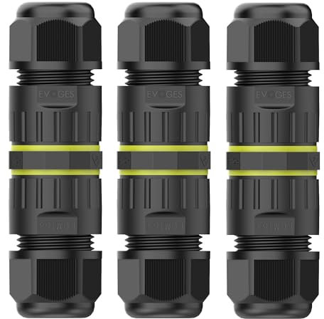 EVOGES IP68 Waterproof Outdoor Inline Cable Connector, 3 Pole, Ø3.5-10mm Cable Diameter, 0.5-1.5mm² Conductor, UKCA, UL, CE, TUV, RoHS Certified (Pack of 3)