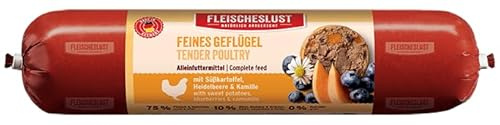 Fleischeslust Feines Geflügel mit Süßkartoffel, Heidelbeere & Kamille Wurst (1 x 400 Gramm)