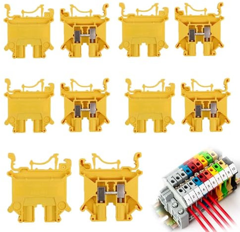 HJIAMA 10 Pezzi UK 5N Vite Passante, Morsettiere per Guida UK5N Riutilizzabile Guida DIN UK5N Giallo, per Collegare Cavi Circuito