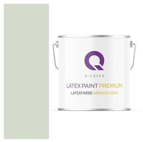 Q-COVER Latexfarbe Abwaschbar 5L (ca.35m2) Hell olivgrün Farbton Innenfarbe Wandfarbe Deckenfarbe Klasse 2 Mattfarbe Für Allergiker Scheuerfest Geruchlos Frei Von Voc