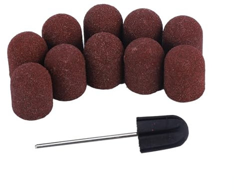 WPKD BLUEIY 10 Pz Cappucci per Levigatura per Nail Art,Punta per Levigatura per Unghie,Testina per Levigatura Lucidatrice con Albero per Sabbia Trapano per la Cura Delle Unghie Manicure(13 * 19)