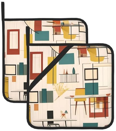 Set di presine moderne Mid Century, resistenti al calore, per forno e grill, essenziali per la casa, con design quadrato