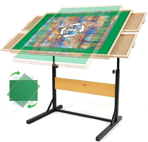 ALL4JIG 2000 Piece Jigsaw Puzzle Table with Legs,Wooden Jigsaw Puzzle Table with 4 Drawers & Cover,360°Rotating for Easy Access,Adjustable Angle & Height Adjustment