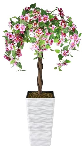Goldshire Künstlicher Begonienbaum, 122 cm, künstlicher Blumenbaum mit weißem Pflanzgefäß, dekorative Formschnittpflanze, Topfblume für Zuhause, Büro, Veranda, Dekoration für drinnen und draußen (lila