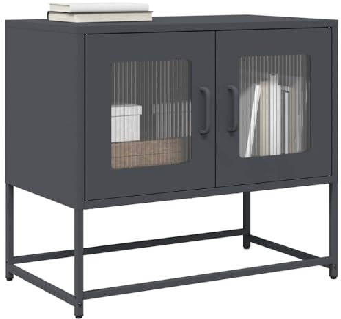 Brokky 853334 Mobile TV Antracite 68x39x60,5 cm in Acciaio Laminato a Freddo Mobile TV Mobile Porta Televisore,Mobiletto Industriale Tavolino Basso Vintage Console per Salotto