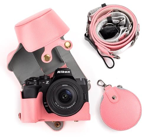 MUZIRI KINOKOO Housse pourNikon Z50 II, Étui de Protection pour Appareil Photo Nikon Z50 II/Z50II avec Objectif DX 16-50 mm f/3.5~6.3 - Étui Amovible avec Bandoulière et Poche de Rangement - Rose