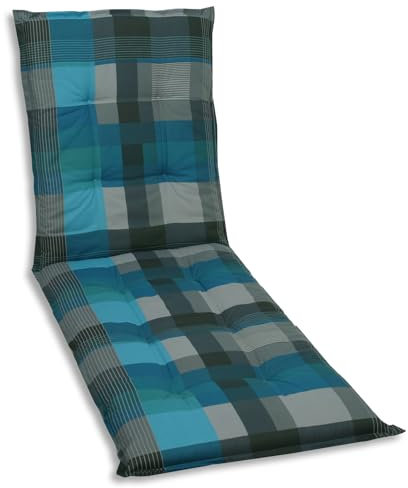 GO-DE Textil Bequeme und attraktive Polsterauflagen für Gartenliegen (Einzelset, Karo Petrol/Grau, Liegenauflage)
