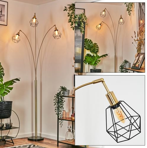 HOFSTEIN Stehleuchte Yaak, moderne Stehlampe aus Metall in Schwarz/Messing gebürstet/Kupfer mit Marmorfuß, verstellbare Leuchte im Retro-Design, Fußschalter, E27, Wohnzimmer, Schlafzimmer, Flur, Büro