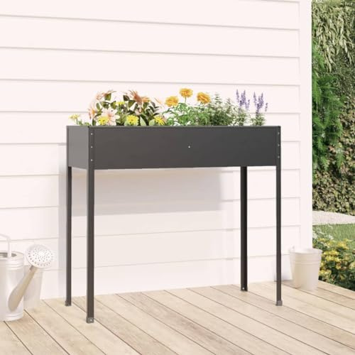 Hochbeet aus Metall, Blumenkasten Balkon Terrasse Pflanzkasten mit Füßen, Anthrazit 100,5x40,5x90 cm Verzinkter Stahl