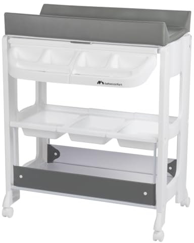 Bebeconfort Rosie 2 en 1 Módulo cambiador y de baño para bebé, Múltiples compartimentos de almacenamiento, Fácil de mover, Mineral Gray