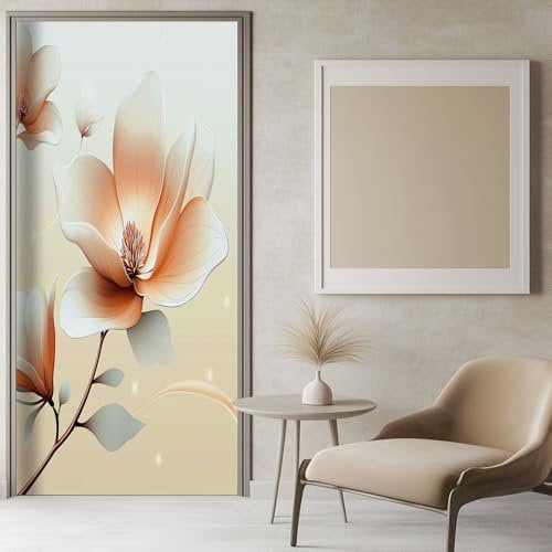 Türtapete Selbstklebend Magnolienblütenmuster 86x200 cm Hellbeige Türaufkleber Türbilder Türklebefolie Abnehmbar Wohnzimmer Küche Schlafzimmer Wandaufkleber Türfolie