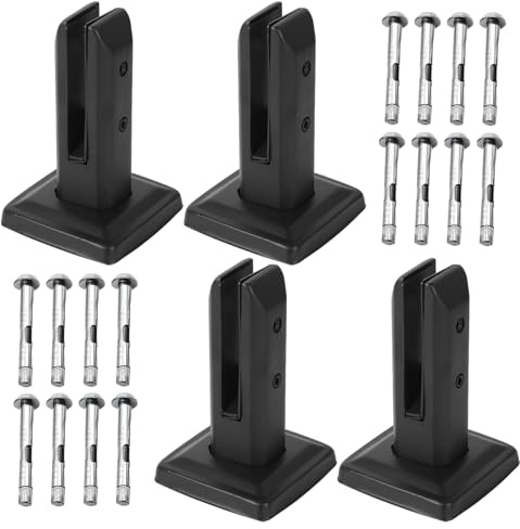 Lot de 4 pinces à verre debout - Noir - Supports de verre avec vis en acier inoxydable 304 - H 160 mm - Pinces de poteau pour verre de 10-13 mm - Pour rampe d'escalier, clôture, piscine, terrasse