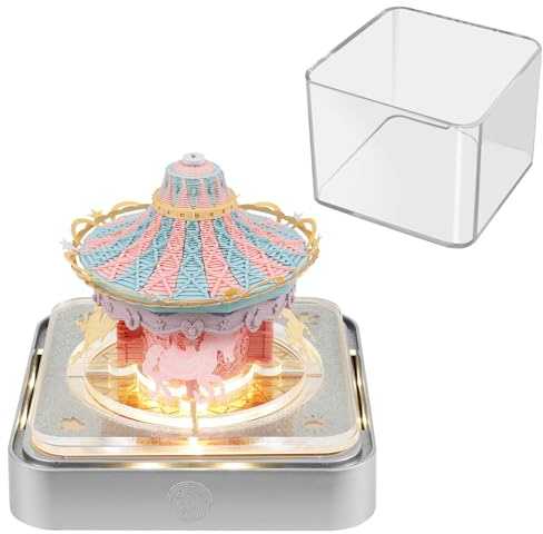 3D Kalender 3D Abreißkalender 2026 Weihnachten mit Licht Sockel Papierskulptur Time Piece Calendar 2026 für Weihnachten Geburtstage (Karussell)