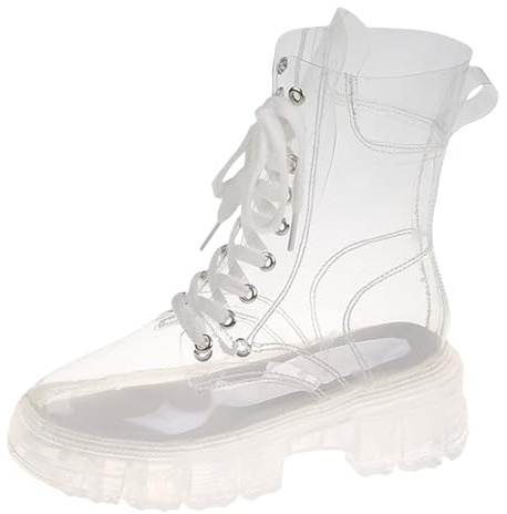 2026 Botines Mujer Crystal Bottom Moda Grandes Botas de Moda Grandes con Cordones Transparentes Botas Cortas de Jalea Matsutake con Fondo Grueso Botas Frescas