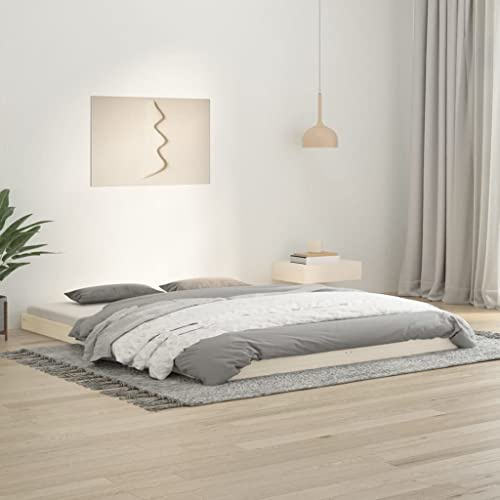 Tonture Massivholzbett Weiß 160x200 cm, Kiefernholz Bettrahmen mit Sperrholzlatten, stabil für Schlafzimmer, modern, Plattformbett