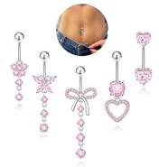 Nelytiya 5 Stück Bauchnabelpiercing Chirurgenstahl Silber Bauchnabelpiercing Set Anhänger Piercing Bauchnabel Schmuck Für Damen