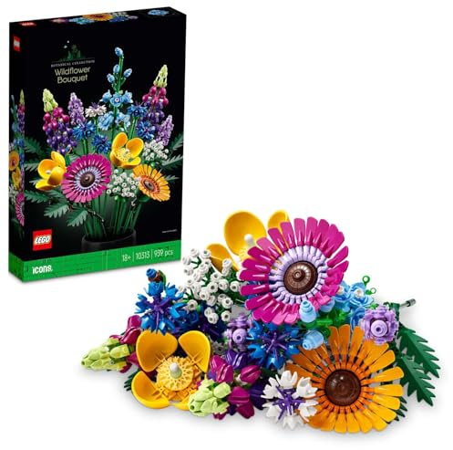 LEGO 10313 Icons Wildblumenstrauß – Kreatives Blumen-Bauset für Erwachsene, Dekoration für Zuhause, Geschenkidee für Blumenliebhaber