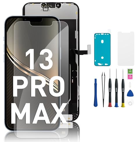 Hoonyer iPhone Display Ersatz Set, 3D Touch Bildschirm mit Rahmen & Digitizer, inkl. Reparatur-Werkzeug, wasserdichtem Kleber & gehärtetem Displayschutz (iPhone 13 promax -6.7'')