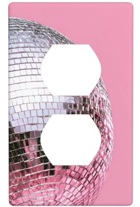 Glitzernde Discokugel auf rosa Hintergrund, Lichtschalter-Abdeckung, dekorative 1-Gang-Wandplatte für Küche, Badezimmer, Größe 7 x 11,4 cm