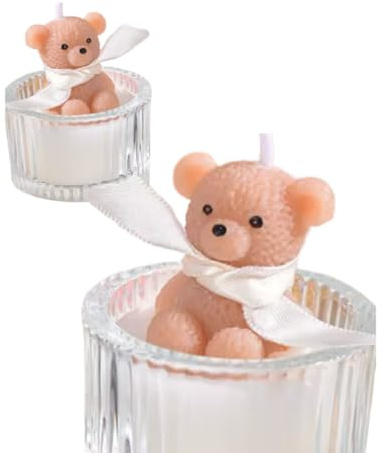Duftkerze mit Teddybär im Glas–Rosa Deko Kerze-handgemachte Geschenkkerze süße Duftkerze für Mädchen-Kinderzimmer-Geburtstag-Valentinstag-Babyparty (Weiß, Greenleaf)