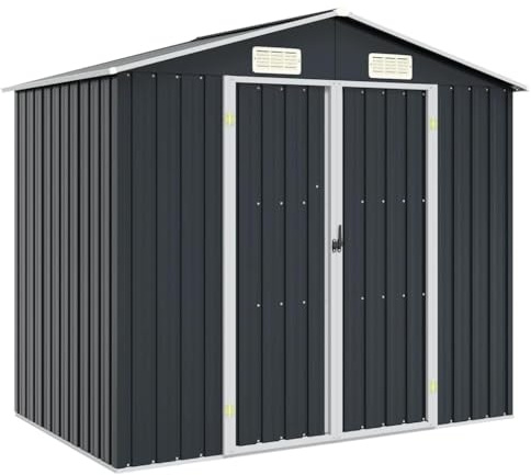 Abri de jardin anthracite 205 x 129 x 183 cm en acier galvanisé avec doubles portes et fentes d'aération comme volets roulants pour outils, meubles de jardin, outils de jardin, protection contre la