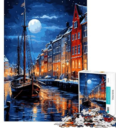 Puzzles für Erwachsene 1000 Puzzles Copenhagen Night Pixel Art Entspannungsspiele Gehirntraining Herausforderung Suchtspielzeug Lustiges Geschenk Schwierige Herausforderung (Größe 38x26cm)