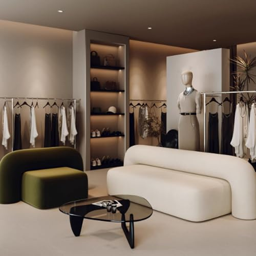 KIBONCY Gerades Sofa im weißen Creme-Stil, kreatives lineares Sofa, ideal for Bekleidungsgeschäfte, Büros, Lounges, Empfangsbereiche und Besprechungsräume(B,1.4m)
