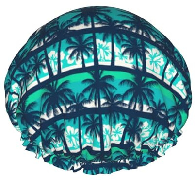 Tropische Palme Und Blume Duschhaube Damen Verstellbar Haarhaube Wasserdichte Duschkappe Für Spa Alle Frisuren Hotel