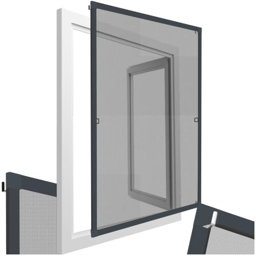 tectake® Moustiquaire pour Fenêtre, 130 x 150 cm, Cadre Aluminium | Filet Fibre Verre Résistant UV et Intempéries, Installation simple rapide, complètement ajustable, gris anthracite