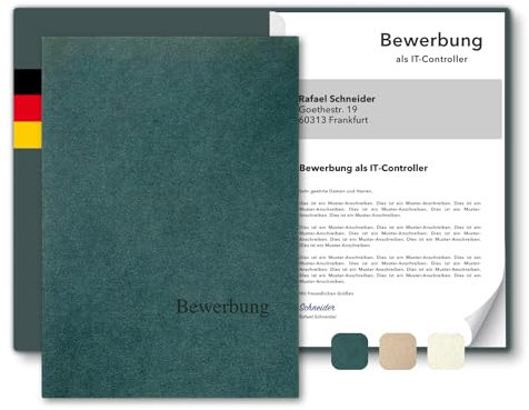 5 Stück 1-teilige Bewerbungsmappen A4 Recyclingkarton - ECO mit Klemmschiene und Prägung Bewerbung - hochwertig aus nachhaltiger Pappe - direkt vom Hersteller STRATAG (Tannengrün, 5 Stück)