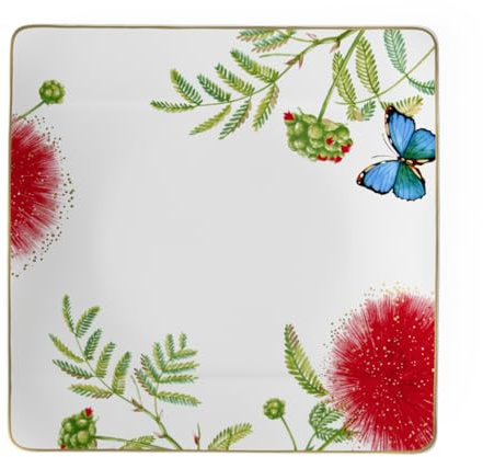 Villeroy & Boch Amazonia quadratischer Speiseteller, Edles Geschirr aus Premium Bone Porzellan, 27 x 27 cm, Grün