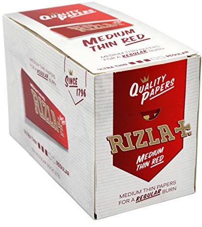 Rizla Red Regular Size Slim Rolling Paper, BOX OF 100 BOOKLETS