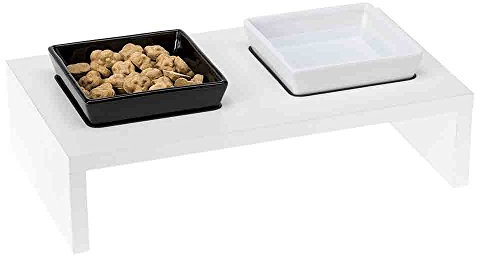 Ferplast Futterschalen für Hunde und Katzen Maki 01, rutschfeste Holzständer, 2 Keramikschalen à 0,5 L