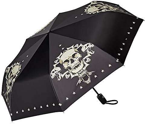 VON LILIENFELD Regenschirm Taschenschirm Skull Totenkopf Schädel Windfest Auf-Zu-Automatik Stabil Leicht
