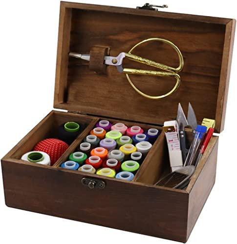 MissLytton Nähset Box Korb, Holz Hand Nähen Werkzeug Kit, Anfänger Universal Nähset Zubehör für Frauen, Männer, Erwachsene, Mädchen, Kinder (Retro Eiffelturm)