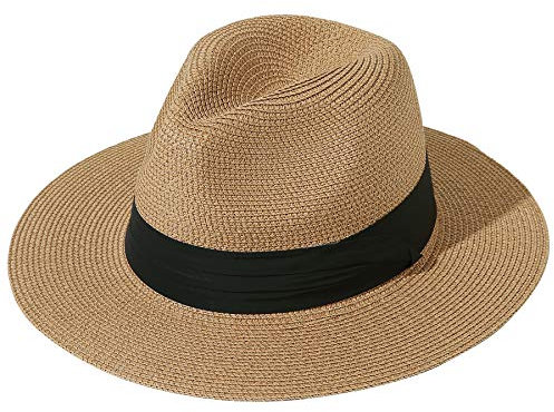 JOYEBUY Chapeau de paille pliable UPF50 à large bord pour femme, marron, Taille unique