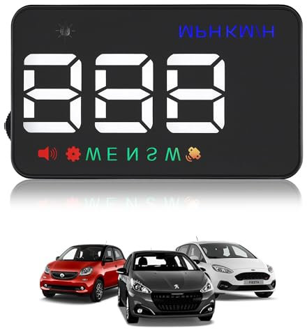 FISHTEC Geschwindigkeitsprojektor - Head-Up Display - HUD Head Up Display Universell - Geschwindigkeitsanzeige mit Geschwindigkeitswarnung mit Alarm - 3 Farben - Funktioniert mit GPS-Technologie