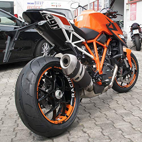 FLAJO Felgenaufkleber kompatibel mit Supermoto KTM SuperDuke SD 1290 R - Aufkleber-Set für Felgenrand und -bett aus Vinyl, orange, UV-beständig, waschstraßenfest, Made in Germany
