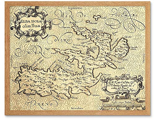 Wee Blue Coo Map Antique Elba Island Ocean Napoleon Art Print Framed Poster Wall Decor Kunstdruck Poster Wand-Dekor-12X16 Zoll