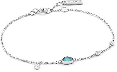 ANIA HAIE Damen Armband MINERAL GLOW Turquoise Discs aus 925 Sterling Silber, ein Türkis Anhänger, Länge 16,5cm + 2cm Verlängerung, inkl. Geschenkverpackung