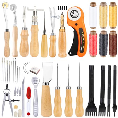 Namner Leder Werkzeug Set Starter Kit mit Anleitung, Groover, Lederfaden, Locher für Lederbearbeitung & DIY Näharbeiten