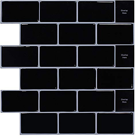HyFanStr Vinilos Cocina azulejos Azulejos Adhesivos, Losetas vinilicas 3D Azulejos Adhesivo pared Baño, Negro Pegatinas de Azulejos Auto-Adhesivo 30.5x30.5cm 4 Piezas