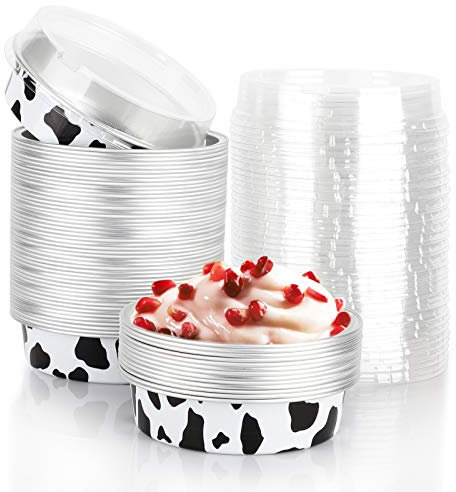 Beasea - Molde para tarta con tapa, 4 pulgadas, 50 unidades de latas desechables para tartas, color blanco y negro