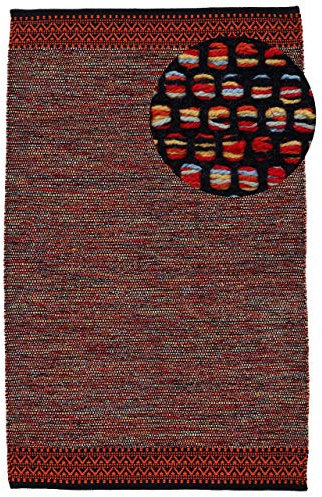carpetfine Baumwollteppich Kelim Mia Orange 140x200 cm | Moderner Teppich für Wohn- und Schlafzimmer