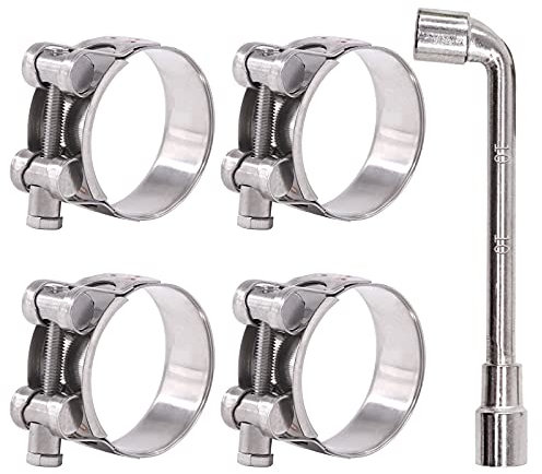 Glarks 4Pcs 48-51mm T-Bolt Hose Clamps 304 Stainless Steel Heavy Duty Ear Clamp Tube Clamp Adjustable Pipe Clamps for 1.9''-2'' Dia Range Hose (48-51MM)