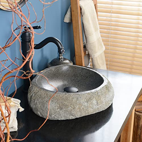 40 cm rund Naturstein Waschbecken grau von WOHNFREUDEN - Unikat Auswahl Stein Aufsatzwaschbecken Naturstein Waschbecken Badezimmer Waschbecken Bad Handwaschbecken